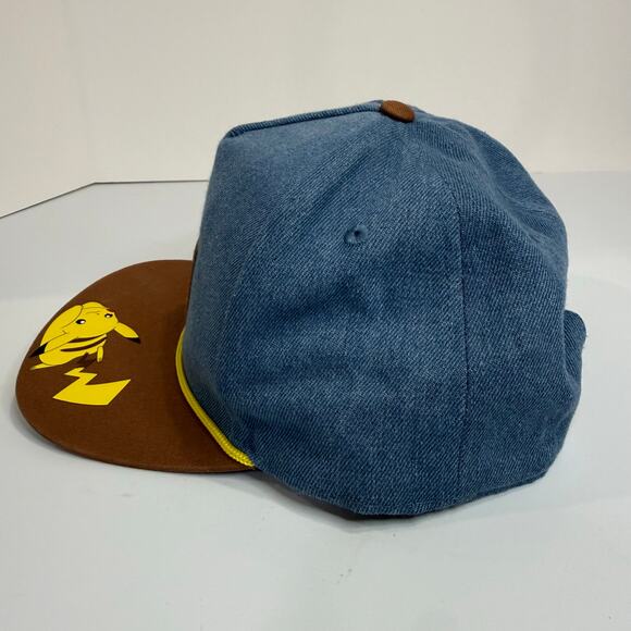 Pokemon Pikachu Boys Denim SnapBack Hat OS Blue Yellow Youth Adjustable Cap - Picture 3 of 7
